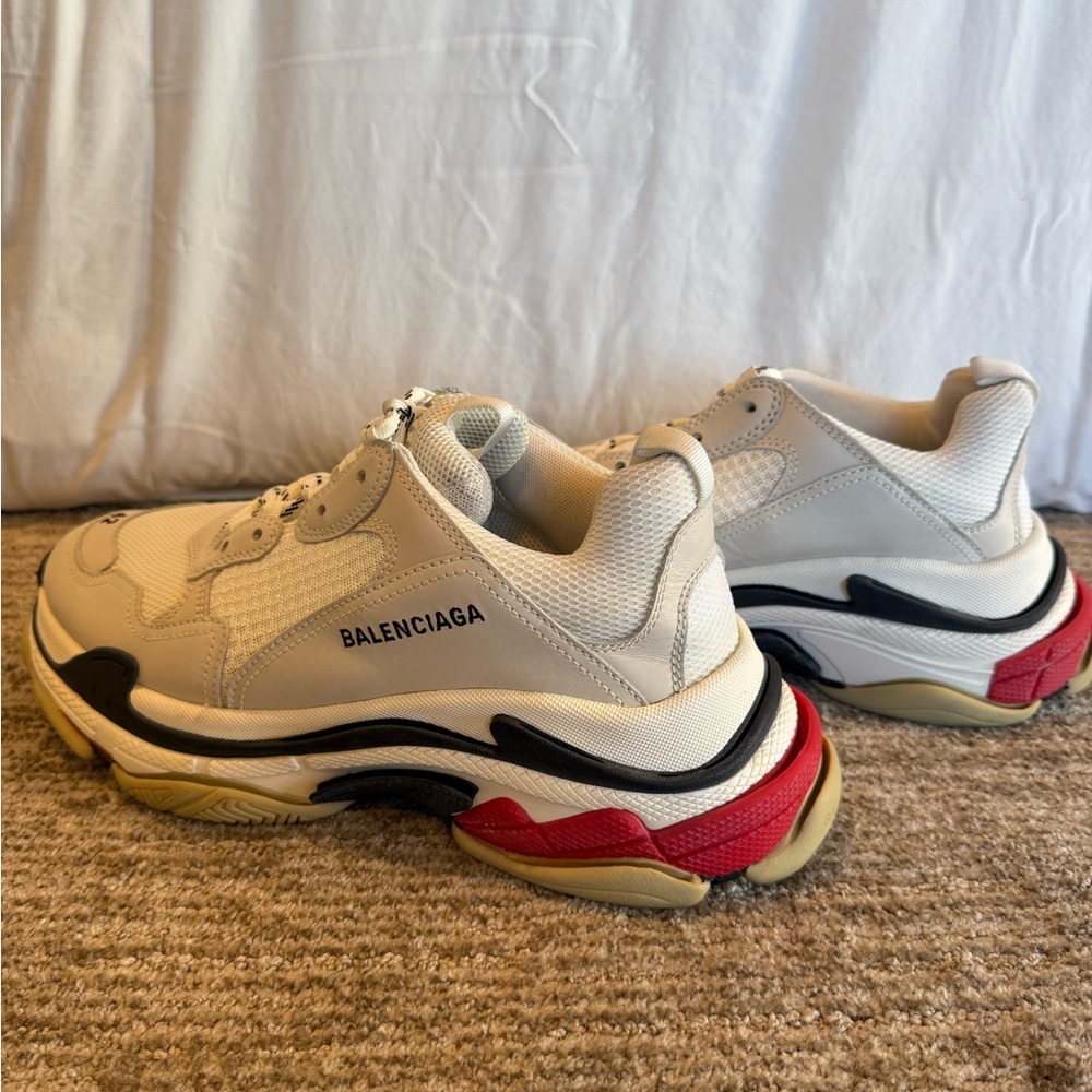Balenciaga Cream and Red Triple S Sneakers